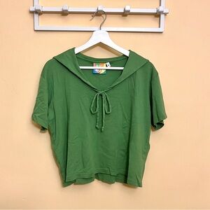 Big Bud Press cropped sailor collar tie front crop top in green